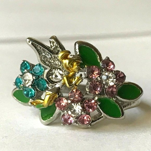 Disney Tinker Bell Ring Size 6 Crystal Enamel Tink Crystal - Picture 3 of 9